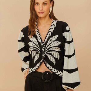 FARM Rio Black Palms Graphic Cardigan Size MBLACK AND WHITE / M